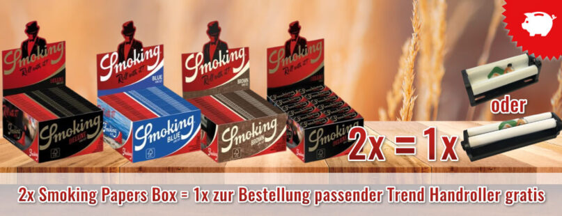 2x Smoking Papers Box = 1x zur Bestellung passender Trend Handroller gratis